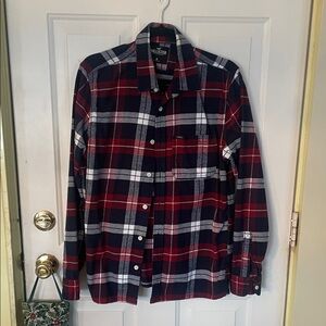 Hollister Men's Navy and Red Checkered Shirt